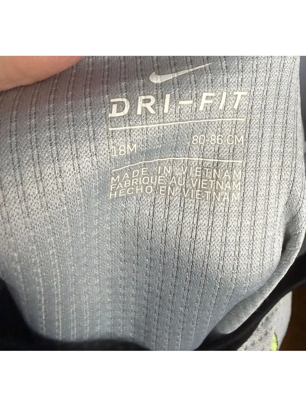Nike Baby Long Sleeve Bodysuit Size 18M Gray Dri-FIT 
